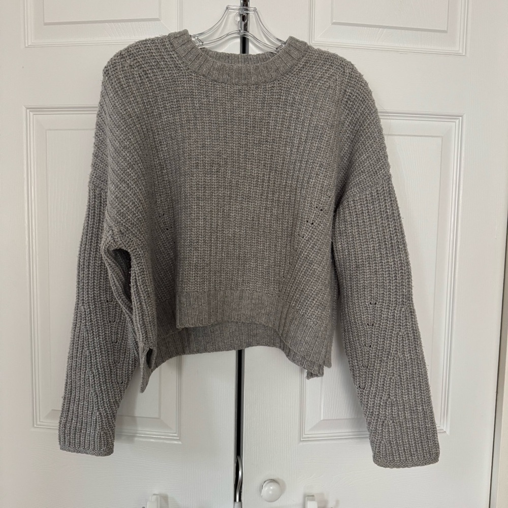 Naadam Gray Wool and Cashmere Cropped Knit Sweater Sz S